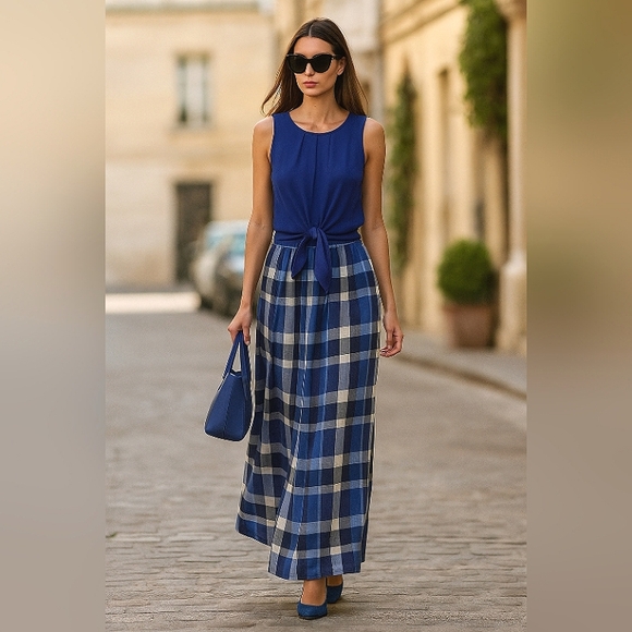 BIANCA Nygard🦋 Rare Blue Rayon Sleeveless Blouse with Unique Long Pleated Tie - Picture 8 of 11